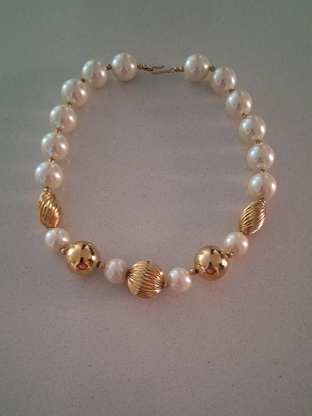 Classic Pearl and Gold Bead Necklace - Ivory Pearls with Gold Accents